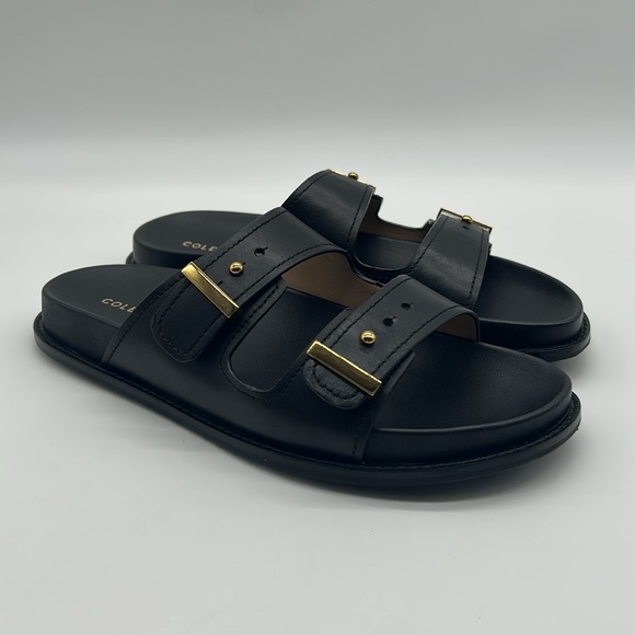 Cole Haan Marisol Footbed Sandals Women’s Size 8B Black Leather Gold Buckle NWT - Picture 3 of 9